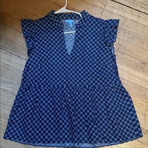 Draper James Navy and White Geometric Blouse. Size small